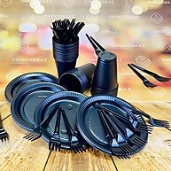 Kit Festa 50 Pessoas Descartáveis Preto – Prático e Elegante - imagem 1