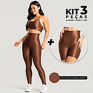 Kit Fitness 3 Peças: Legging, Short e Top Canelado - imagem 1