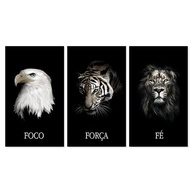 Kit 3 Quadros Decorativos Grandes com Moldura - Motivação, Foco, Força e Fé | Animais Selvagens - imagem 1