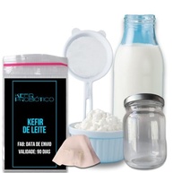 Kit Kefir De Leite + Vidro 250ml + Tampa Voal + Peneira Colônia Viva Pronta Com Manual Completo - imagem 1