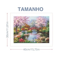 Kit Pintura de Diamantes 5D Lago com Ponte 40x30cm - Strass Cristalino com Brilho Intenso - imagem 3