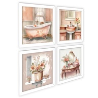 Kit 4 Quadros Decorativos 18x18 cm - Banheiro e Lavabo com Moldura e Vidro | Tonalidade Salmão Elegante - imagem 3