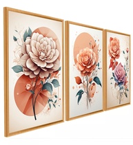 Kit 3 Quadros Decorativos Flores Abstrato Moderno - 120x60cm | Design Colorido para Sala e Quarto - imagem 1