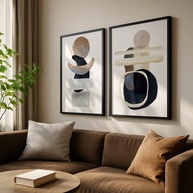 Kit 2 Quadros Decorativos Abstrato Equilíbrio Orgânico – Tons Neutros Modernos com Moldura - imagem 3