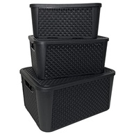 Kit 3 Caixas Organizadoras em Rattan Preto – Pequena, Média e Grande para Casa e Escritório - imagem 2