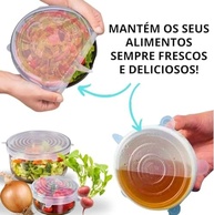 Kit com 6 Tampas de Silicone Universal Ajustáveis - Vedação Hermtica para Alimentos - imagem 5