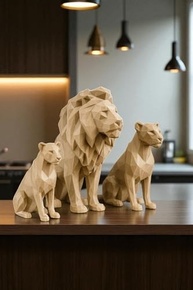 Esculturas Geométricas de Leões - Kit 3 Peças Moderno Luxuoso para Decoração - imagem 3
