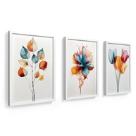 Kit 3 Quadros 18x24cm com Moldura de Madeira e Vidro - Decoração Floral para Sala, Quarto e Escritório - imagem 1
