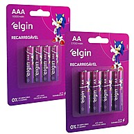 Kit Pilhas Recarregáveis AA e AAA Elgin – Sustentável e Econômico - imagem 1