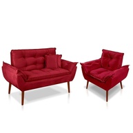 Kit Poltrona e Namoradeira Opala com Almofadas Suede Vermelho - imagem 1