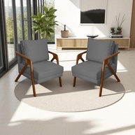 Kit 2 Poltronas Decorativas Shine em Madeira Maciça e Suede Cinza - Confortáveis e Resistentes para Sala, Escritório ou Consultório - imagem 1
