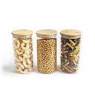 Kit Potes de Vidro com Tampa de Bambu 1100ml - 3 Peças - imagem 1