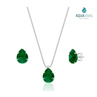 Kit Prata 925 Esmeralda: Brinco e Colar Gota - imagem 1