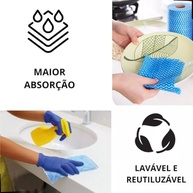 Kit 5 Rolos Pano de Limpeza Multiuso Azul 28x40cm - 250 Pano Reutilizável - imagem 4