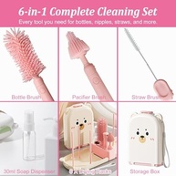 Kit de Limpeza de Mamadeira Rosa 6 em 1 - Escova Portátil com Prateleira de Secagem e Estojo para Viagem - imagem 5