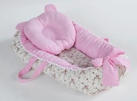 Kit Ninho Redutor para Berço de Bebê com Travesseiro e Almofada de Amamentação - Floral Rosa - imagem 4