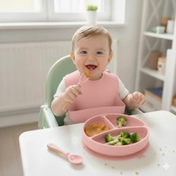 Kit Bebê Premium em Silicone com Divisórias e Talheres Ergonômicos - Rosa Claro - imagem 2