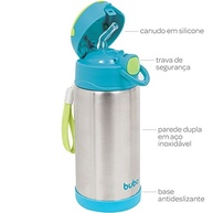 Kit Infantil Garrafa Térmica + Pote Térmico Bebê Azul - Manutenção de Temperatura Segura - imagem 5