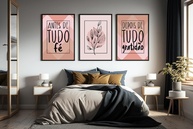 Kit 3 Quadros Antes De Tudo Fé Rosa Oliva Moderno - 60x40cm - Decoração Elegante para Sala e Quarto - imagem 1