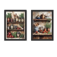 Kit 2 Quadros 18x24 cm Cozinha Vintage com Vidro - Estilo Gourmet Retro - imagem 4