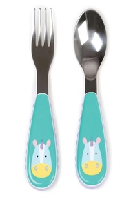 Kit de Talheres Zoo Unicórnio Skip Hop Azul - Aço Inox com Silicone Seguro para Crianças - imagem 1