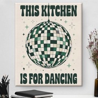 Quadro de Arte Moderno para Cozinha - This Kitchen Is for Dancing - Pôster emoldurado com design retrô disco ball para decoração de parede - imagem 2