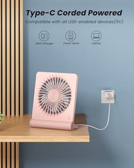 Koonie Ventilador USB Silencioso 3 Velocidades com Design Dobrável Rosa - imagem 5