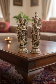 Estátuas de Radha e Krishna em Latão com Acabamento Dourado Antigo - Par Divino para Decoração de Templo - imagem 2
