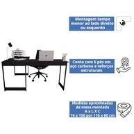 Mesa em L Estilo Industrial - Escrivaninha de Canto Moderna para Escritório e Estudo | Tampo Reversível e Design Versátil - imagem 5
