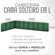Cabeceira Estofada em L para Canto Alemão | Painel 3m x 40cm com Fita Adesiva | Versátil e Moderna (Verde) - imagem 3