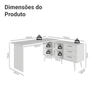 Mesa para Computador Gamer em L com 3 Gavetas Branco Lisboa Madesa - Design Moderno e Organização Inteligente - imagem 3