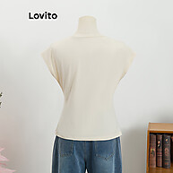 Lovito Camiseta Casual Lisa Com Cadarço Assimétrico Para Mulheres L99ED843 - imagem 2
