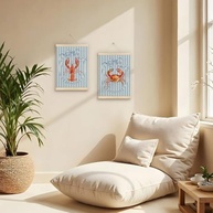 Pôster Decorativo de Caranguejo Lagosta com Laço Azul - Estilo Costeiro para Decoração de Parede - imagem 3