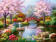 Kit Pintura de Diamantes 5D Lago com Ponte 40x30cm - Strass Cristalino com Brilho Intenso - imagem 1