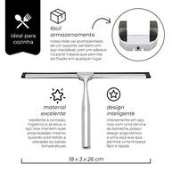 Rodo para Pia 26cm Mimo Style - Aço Inoxidável com Lâmina de Borracha, Multiuso e com Suporte Adesivo - imagem 3