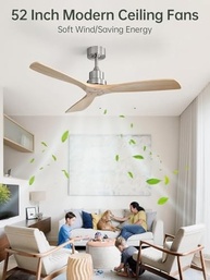 Ventilador de Teto Sofucor 52" com Controle Remoto | 3 Lâminas de Madeira Esculpida | Silencioso e Moderno para Casa e Ambientes Externos - imagem 4