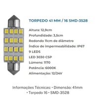 Lâmpada Torpedo 16 Leds 41mm 6000K: Iluminação Premium para Seu Carro - imagem 3