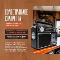 Rádio Portátil Bluetooth 5.0 USB SD AM FM - Lanterna e Bateria Interna (Marrom) - imagem 3