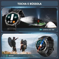 Smartwatch Militar Redondo 1.45" - Bateria 30 Dias, Lanterna, Bússola, 120 Esportes, IP68, Chamadas Bluetooth - imagem 4