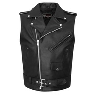 Colete masculino de couro premium clássico para motociclista lateral lisa e cintura com cinto, preto, GG - imagem 2