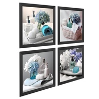 Kit 4 Quadros Decorativos 18x18 cm com Moldura e Vidro - Temática Floral para Banheiro e Lavabo (Preto) - imagem 3