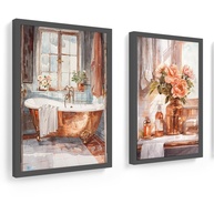Kit 2 Quadros 18x24 cm para Banheiro e Lavabo Rose Gold - Decoração Elegante - imagem 3