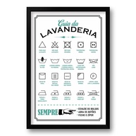 Quadro Guia de Lavagem 40x60cm com Moldura Preto Fosco - Símbolos e Regras de Cuidados com Roupas - imagem 1