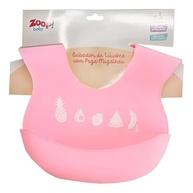 Babador Com Bolso Rosa em Silicone - Confortável, Lavável e com Fecho Ajustável para Bebês - imagem 3