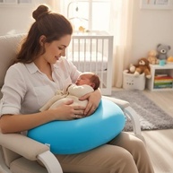 Almofada de Amamentação Ergonômica com Capa Removível e Lavável – Conforto Total para Mamãe e Bebê (Azul Bebê) - imagem 1