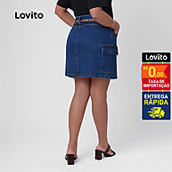 Saia Jeans Curta Plus Size com Bolsos - Lovito LB221BRL250 - imagem 2
