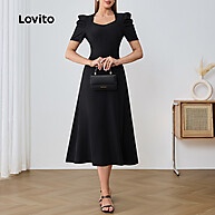 Vestido Elegante com Manga Bufante Lovito LBL22346 - imagem 2