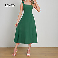 Vestido Elegante Liso Dividido Na Frente Lovito LBL25178 - imagem 2