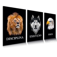 Quadro Decorativo Grande Moderno com Tema Animal para Escritório e Sala - Design Leão, Águia e Lobo - imagem 2
