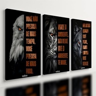Kit 3 Quadros Decorativos Motivacionais Leão, Águia e Lobo - Inspire-se com Foco e Determinação (40x28cm) - imagem 2
